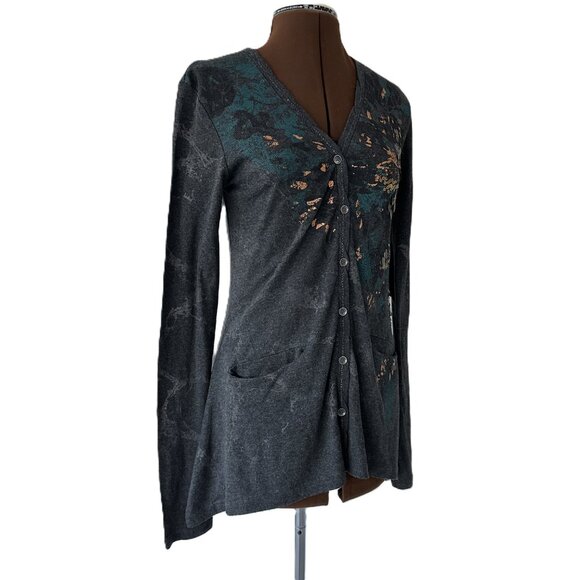 Miss Me Grey Cardigan with Sequin Trim Florals - Picture 7 of 8